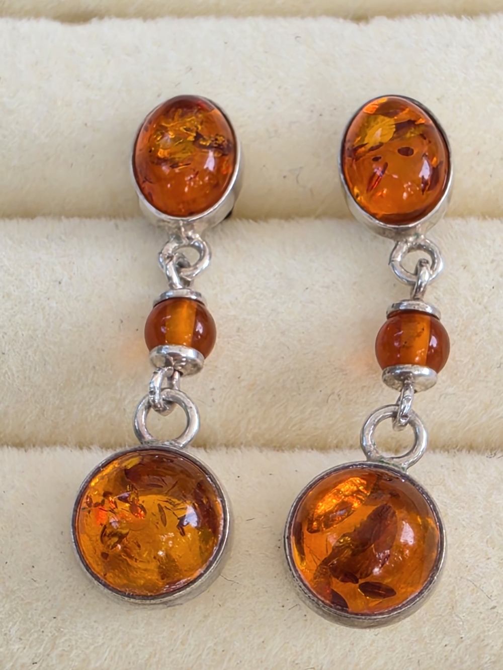 Vintage Sterling Silver Baltic Amber Drop Earrings | 925 | 2.90g